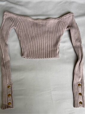 Windsor Dusty Pink Off-the-Shoulder Ribbed Crop Sweater